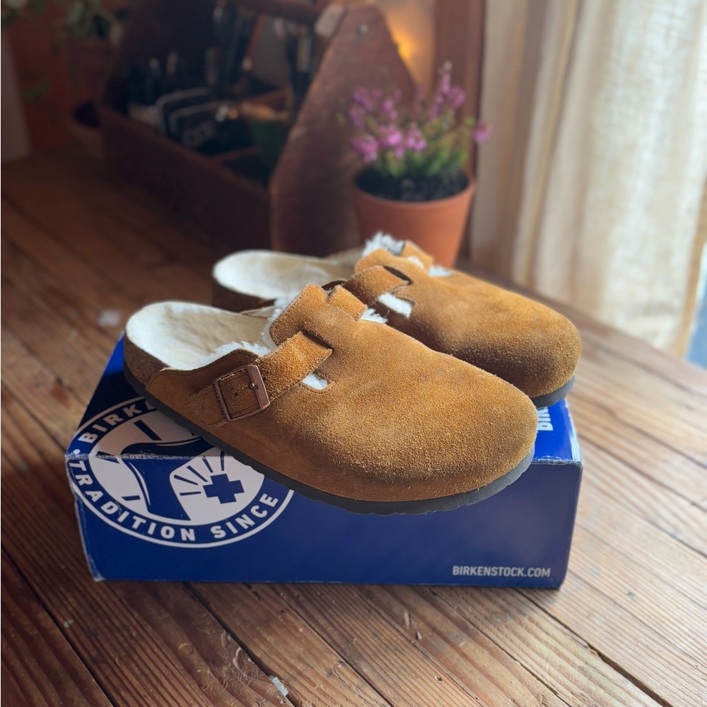BIRKENSTOCK Shearling Boston Clogs in Mink Suede - Picture 2 of 12